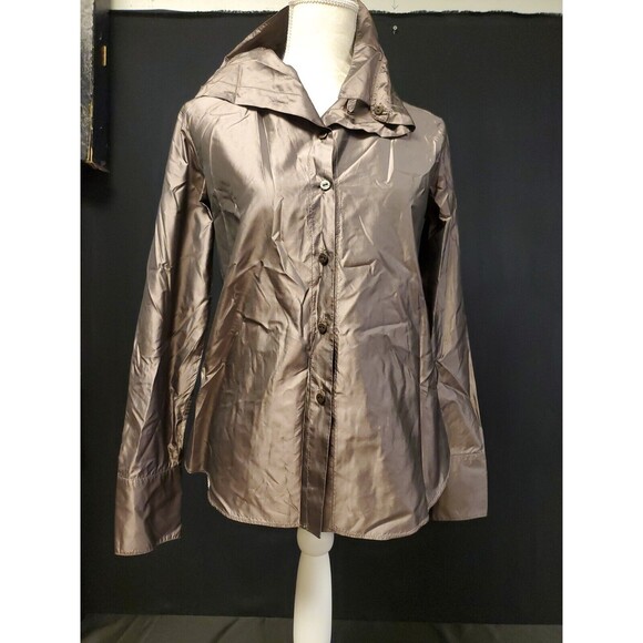Burberry Blouse 100% Silk‎ Button Front Top Blouse Shirt Eggplant Sz Small NWOT - Picture 1 of 8